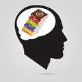 Concept of education. Books in head. Modern design. Vector