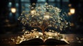 The concept of education by planting a tree of knowledge on a open book