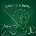 Concept of education. Subject of lesson geometry. School background with geometric drawing and hand drawn elements for design with Royalty Free Stock Photo