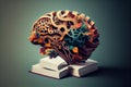 Concept of education and success. Online education, new idea. Collage with a brain, gears, book.generative ai Royalty Free Stock Photo
