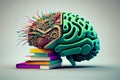 Concept of education and success. Online education, new idea. Collage with a brain, gears, book.generative ai Royalty Free Stock Photo