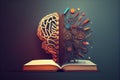 Concept of education and success. Online education, new idea. Collage with a brain, gears, book.generative ai Royalty Free Stock Photo