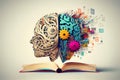 Concept of education and success. Online education, new idea. Collage with a brain, gears, book.generative ai Royalty Free Stock Photo