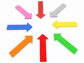 Concept of eight colorful arrows on white