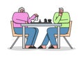 Concept Of Elderly People Leisure. Retirement People Man And Woman Play Chess And Have Fun