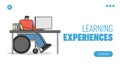 Concept Of Elearning, Self Education. Website Landing Page. Man In Wheelchair Takes A Remote Course