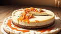 An Elegant Photograph of Orange Zest Cheesecake for National Cheesecake Day.AI Generated