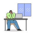 Concept Of Emotional Burnout Syndrome. Dissatisfied Woman Sitting In The Office And Looking On Laptop Screen