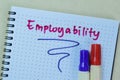 Concept of Employability write on book isolated on Wooden Table Royalty Free Stock Photo
