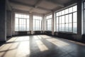 Empty room corner view with large windows. Generative AI Royalty Free Stock Photo