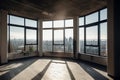 Empty room corner view with large windows. Generative AI Royalty Free Stock Photo