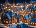 Enchanting Christmas Village Sets A Miniature Wonderland Captured in Close up.AI Generated