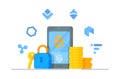 Concept of encryption, digital currency data encryption, security and protection of cryptocurrency.