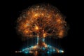 Energetic thinking, glowing brain network in the, m of a tree, the concept of consciousness, artificial intelligence. Generative A