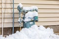 Natural gas meter covered in snow during winter Royalty Free Stock Photo