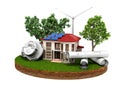 concept of energy saving house with solar panels and a windmill Royalty Free Stock Photo