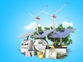 concept of energy saving solar panels and a windmill near the me