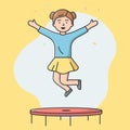 Concept Of Entertainments, Sport And Leisure. Young Girl Is Jumping On Trampoline In The Activity Park Or Gym. Woman Royalty Free Stock Photo