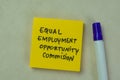 Concept of Equal Employment Opportunity Commision write on sticky notes isolated on Wooden Table