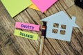 Concept of Equity Release write on sticky notes isolated on Wooden Table