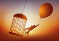 Concept of freedom with a man escaping from his cage. Royalty Free Stock Photo