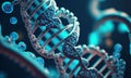 Concept of the evolution of human DNA in the distant future. View under the microscope. Blue helix background close-up. Generative Royalty Free Stock Photo