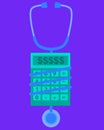 The concept of expensive medicine. Stethoscope wrapped around a calculator. Vector illustration