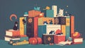 Explore the Magic of Reading with this Whimsical Bookshelf Vector Art.AI Generated