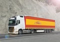 Cargo truck.A truck with the national flag of Spain. Royalty Free Stock Photo