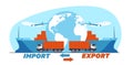 Concept of exporting and importing cargo around world, global logistics. International transportation by plane, barge Royalty Free Stock Photo