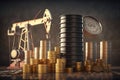 concept extraction growth prices stock oil rise Growth jack pump oil coins golden stack barrels Oil