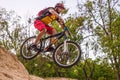 The concept of extreme cycling, a mountain bike jump. Royalty Free Stock Photo