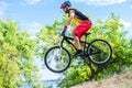 The concept of extreme cycling, a mountain bike jump. Royalty Free Stock Photo