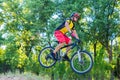 The concept of extreme cycling, a mountain bike jump. Royalty Free Stock Photo