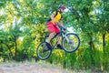 The concept of extreme cycling, a mountain bike jump. Royalty Free Stock Photo