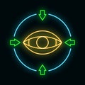 Concept eye online computer technology icon neon glow style, remote data storage information outline flat vector illustration, Royalty Free Stock Photo