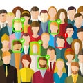 Concept of face identification. A crowd of people with ID marks on face. Face recognition system verifying suspect in Royalty Free Stock Photo