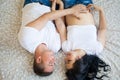 Happy beloved man and pregnant woman at home Royalty Free Stock Photo
