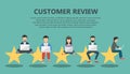 Concept of feedback, testimonials messages and notifications. Rating on customer service illustration. Five big stars with people