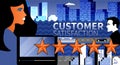 Concept of feedback, testimonials messages and notifications. Rating on customer service illustration. Five big stars on urban bac