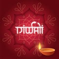 Concept festival Diwali with paper rangoli on red background with text lettering Diwali hindi style and diya oil lamp for banner