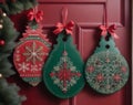 Festive Christmas Door Hangers Intricate Designs in Vibrant Colors.AI Generated