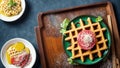 Fiery Fusion Wasabi Waffle Extravaganza on National Waffle Day.AI Generated