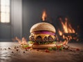 Fiery Spicy Burger .AI Generated