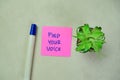 Concept of Find Your Voice write on sticky notes isolated on Wooden Table Royalty Free Stock Photo