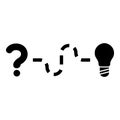 Concept of finding solution to the issue Question and path to the light bulb Searching for Innovation icon black color vector