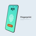 Concept of fingerprint sensor on phone.Access to data. Fingerprint on the smartphone screen
