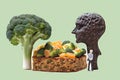 concept fitness et cake unhealthy chooses person other broccoli vegatables food healthy eating one people Two