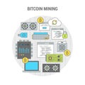 Concept flat banner scheme Bitcoin Mining