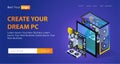 The concept of flat isometric illustrations PC components and motherboards